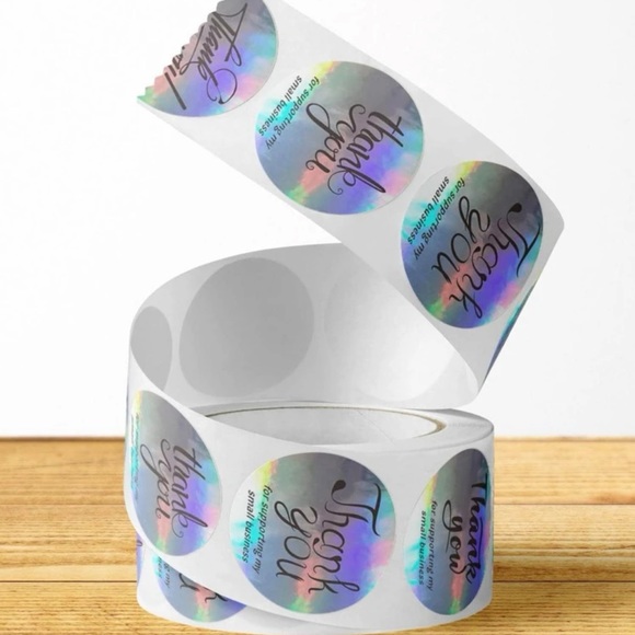 New 500 Pcs Laser Holographic Thank You Silver Round Business Adhesive Stickers - Picture 2 of 10
